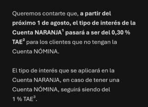 Reducción interés Cuenta Naranja