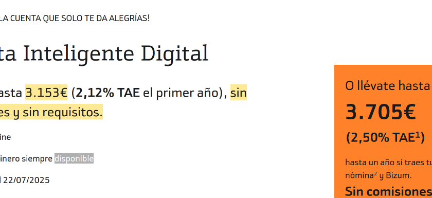 Bankinter rebaja el interés de la Cuenta Inteligente Digital
