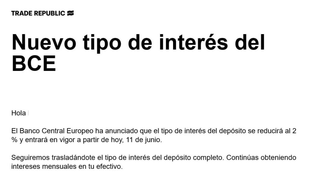 Anuncio de bajada de interés Trade Republic