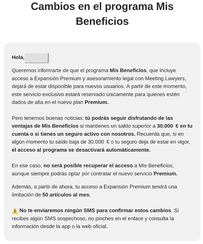 Cambio en el programa Mis Beneficios