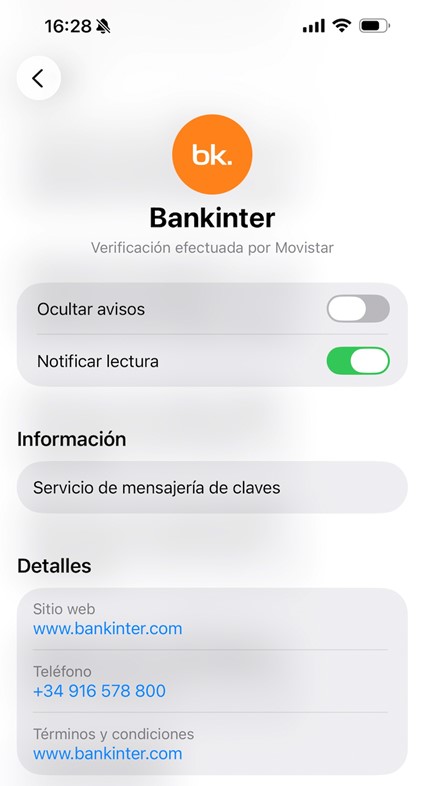 Perfil SMS de Bankinter