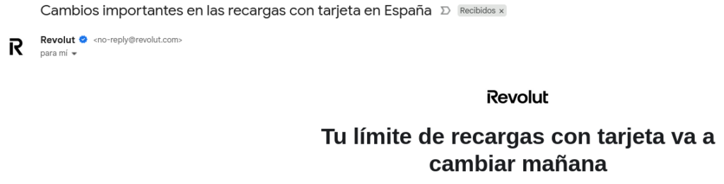 Aviso de cambio de condiciones Revolut