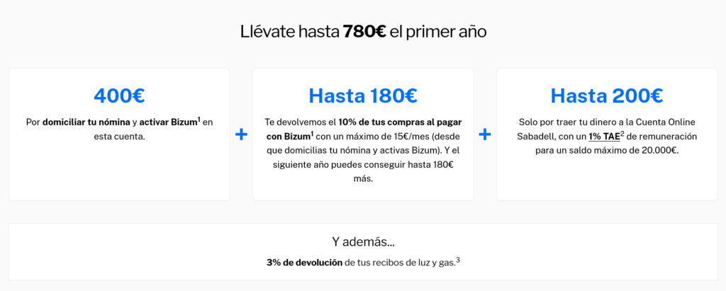 Bonificación Cuenta Online Sabadell