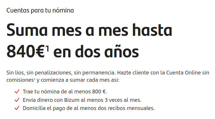Oferta de captación de nóminas de Banco Santander