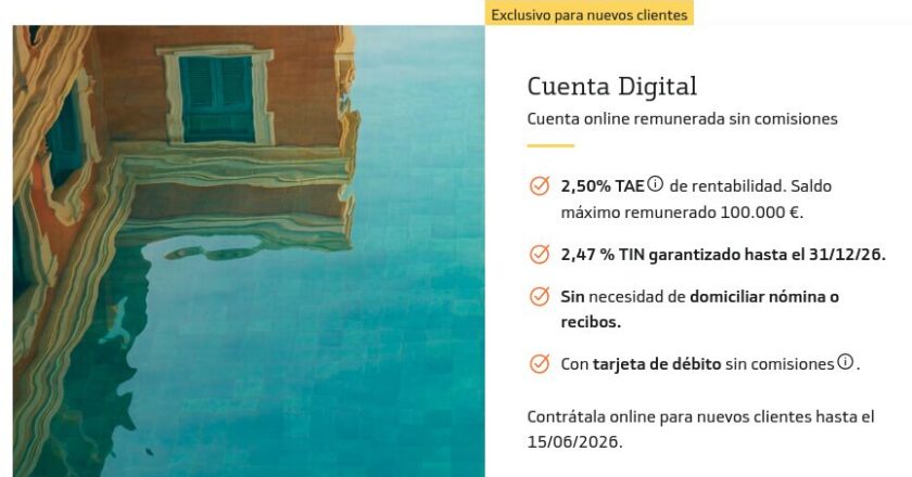 Bankinter vuelve a subir la rentabilidad de su Cuenta Digital: 2,5% TAE.
