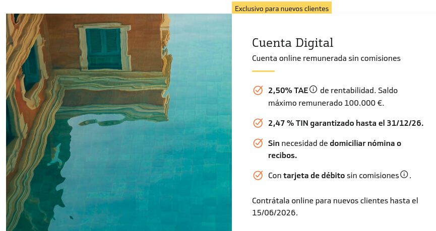 Cuenta Digital al 2,50% TAE de Bankinter